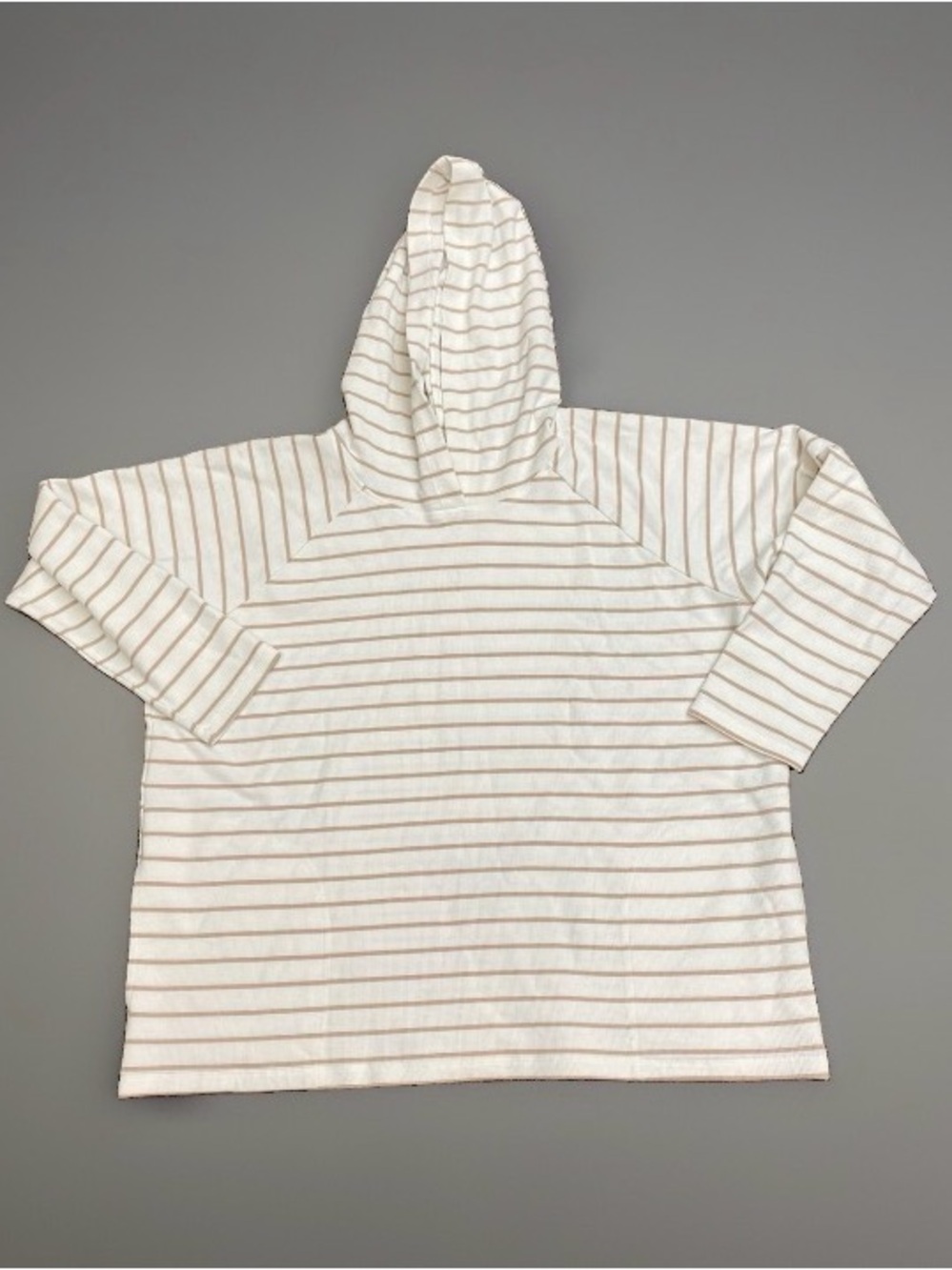 Max & Mia Women’s XXL Striped Pullover Hoodie in Cream/Tan Waffle Knit